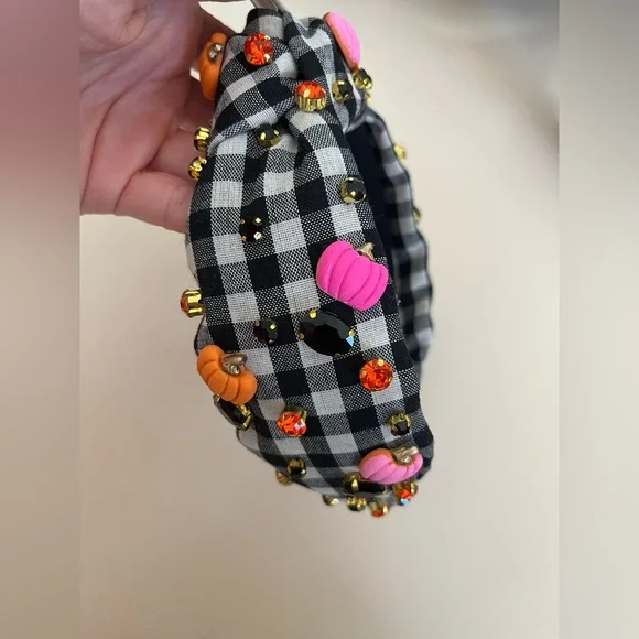 Pink and orange Halloween headband Halloween Hair Bow Headband, Pumpkin & Witch Hat, Grosgrain  main image 3